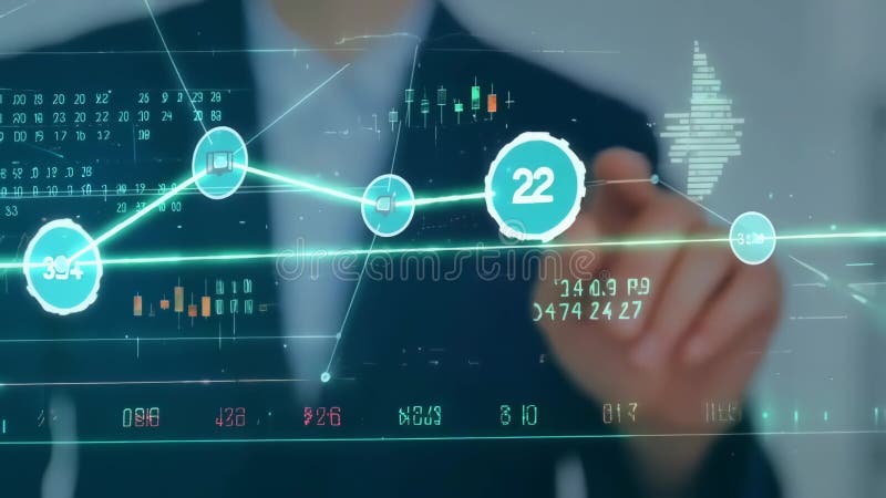 Visualisering av den digitala företagstillväxten med interaktiv dataanalys stock illustrationer