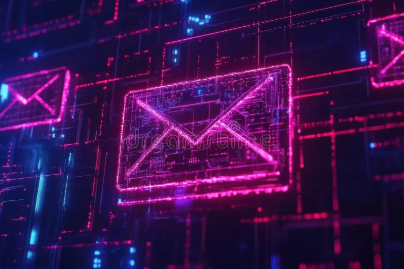 Visualización de redes de correo digital futurista generada por IA
