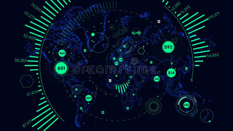 Visualización futurista de los datos del interfaz de HUD, mapa del mundo del vector del analytics del mundo libre illustration