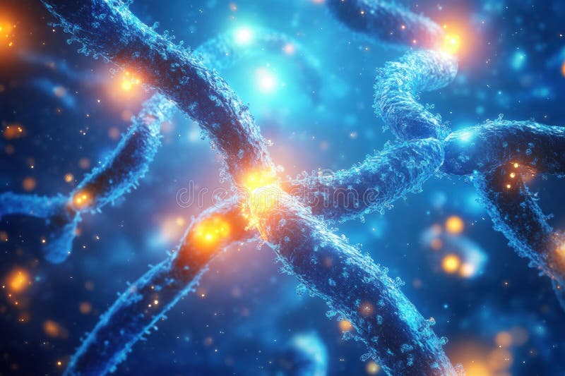 Visualization of antibodies engaging glowing viruses in an abstract representation of immune response mechanisms stock image