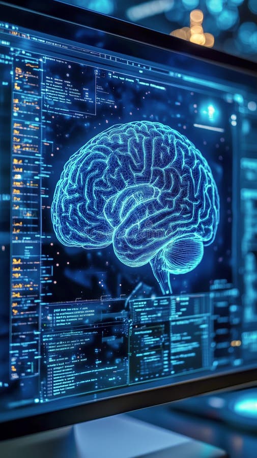 Visualization of Brain Activity Displayed on a Digital Screen in a Modern Research Lab Setting royalty free stock images