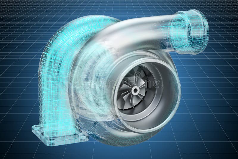 Visualization 3d Cad Model of Car Turbocharger, Blueprint. 3D Rendering