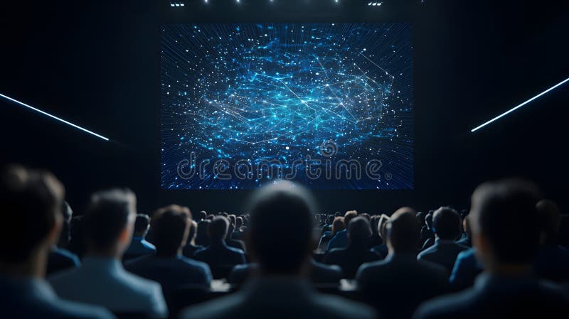 Visualization of a 5G Enabled Entertainment Hub Showcasing Streaming Technologies to an Engaged Audience in a Modern Conference vector illustration