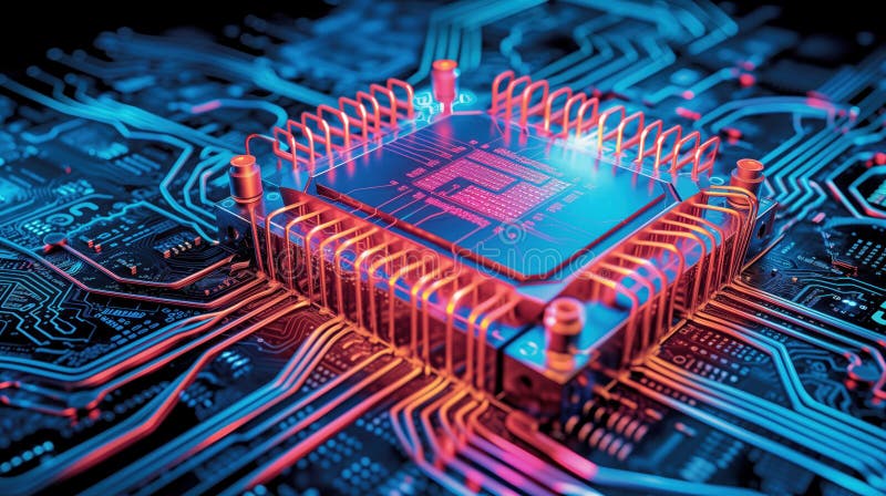 Visualization of Quantum computer super microchip semiconductor. High quality photo AI generated