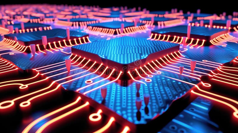 Visualization of Quantum computer super microchip semiconductor stock photos