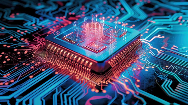 Visualization of Quantum computer super microchip semiconductor royalty free stock photo