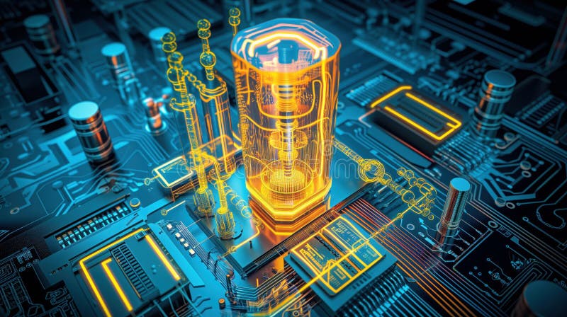 Visualization of Quantum computer super microchip semiconductor royalty free stock images