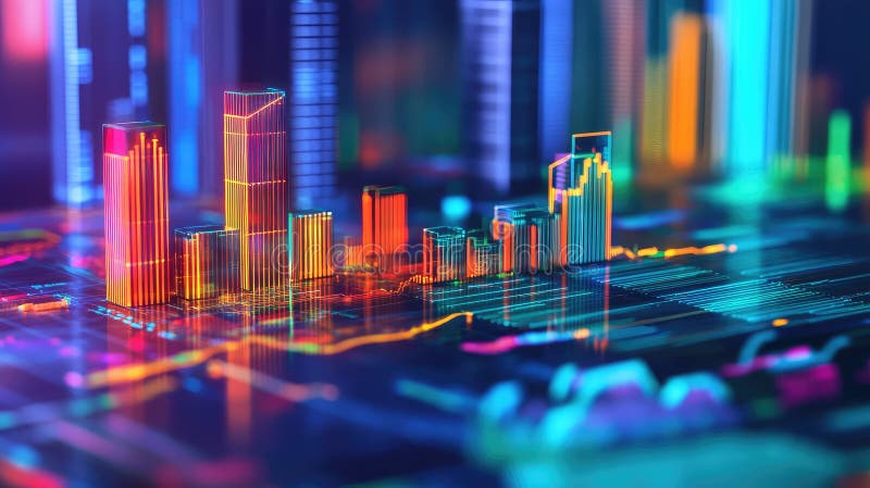 Visualization segmented view of property pricing heatmap hologram stock illustration