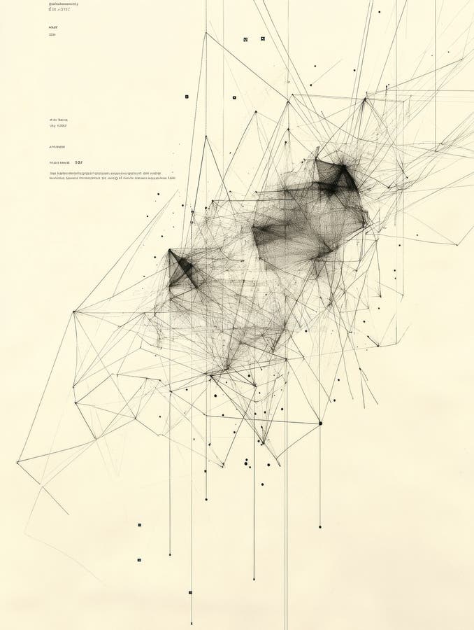 A visualization shows a data cloud with thin lines branching out, symbolizing connections and the flow of information in stock photos