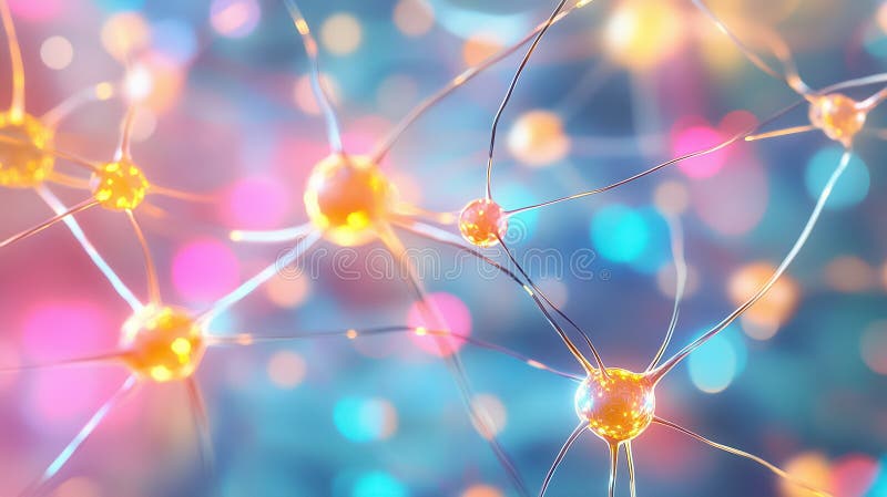 This visualization shows neural networks with glowing nodes and connections for data processing royalty free stock photo