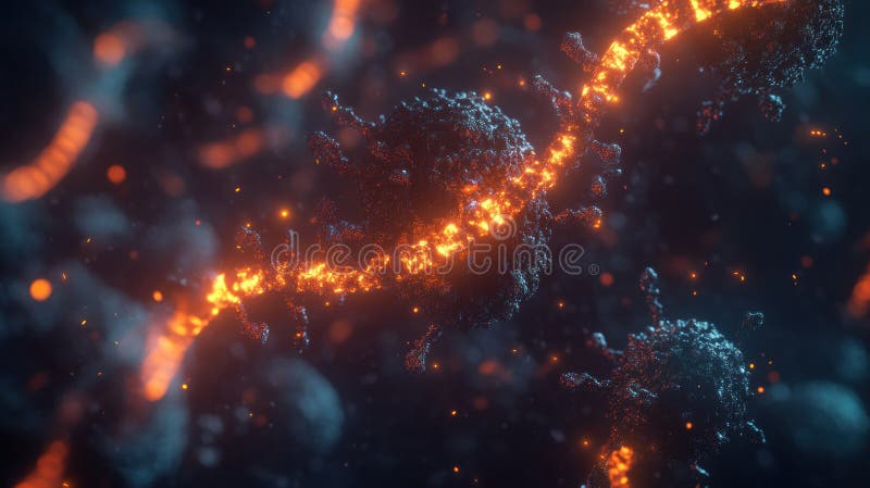Detailed 3D visualization showcasing the intricate structure of a virus including capsid, spikes, and glowing RNA royalty free stock photos