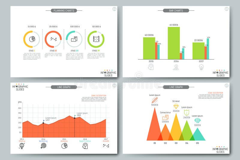 Visualizationbegrepp för finansiella data Sidor med diagrammet, linjen graf och beståndsdelar för planläggningsdiagram stock illustrationer Visualizationbegrepp för finansiella data Sidor med diagrammet, linjen graf och beståndsdelar för planläggningsdiagram stock illustrationer