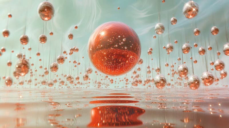 Visualizing Brownian Motion of a Large Spherical Particle Among Smaller Molecules in Fluid Dynamics stock photo