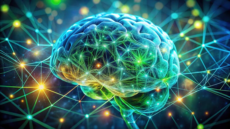 Visualizing the Future A Futuristic AI Brain Network Exploring the Intricacies of Neural Networks and Deep Learning stock illustration