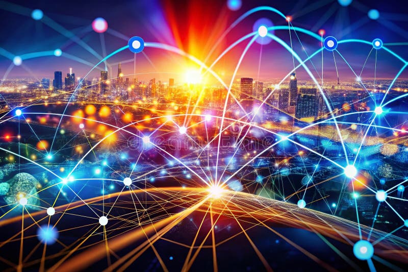 Visualizing Global Connectivity A Panoramic Abstract Network Design for Technology and Innovation Presentations vector illustration