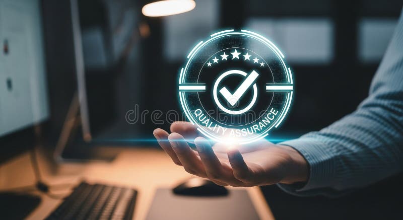 Quality assurance compliance standards and certification process for business excellence goal 100 percent vector illustration