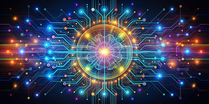 Visualizing Quantum Error Correction A Bold Line Art Illustration of a Futuristic Quantum Computer System vector illustration