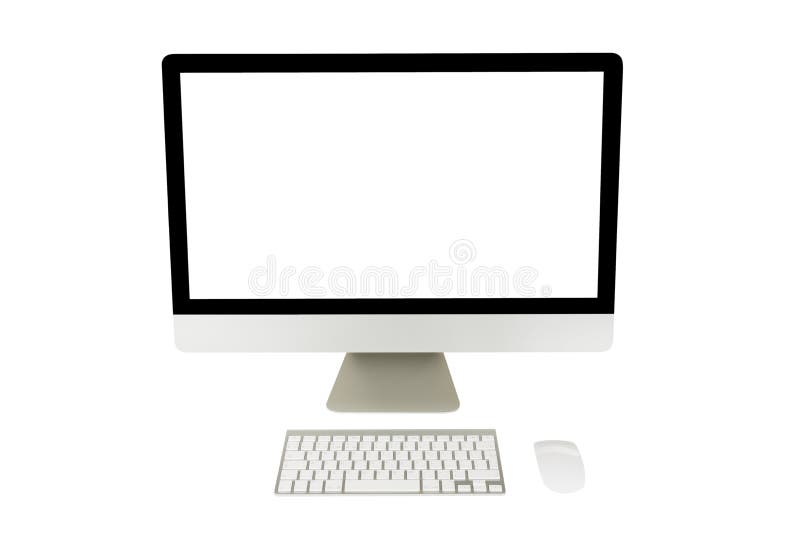 Visualizzatore del computer con lo schermo in bianco e la tastiera senza fili fotografie stock Visualizzatore del computer con lo schermo in bianco e la tastiera senza fili fotografie stock