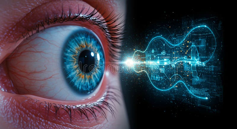 Visualizzazione di dati digitali attraverso linee e informazioni di colore blu illustrazione di stock