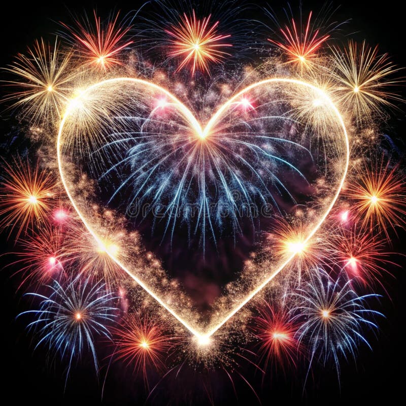 Visualizzazione di fuochi d'artificio a forma di cuore. I fuochi d'artificio a forma di cuore mostrano uno sfondo bianco