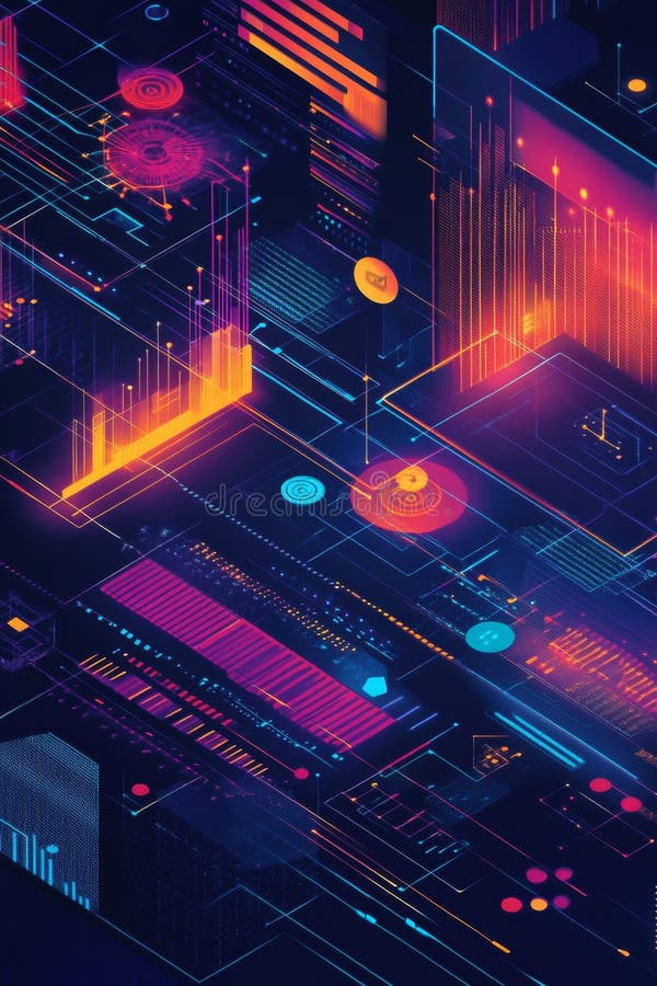 Visualizzazione Digitale Astratta Futuristica Con Colori Neon royalty illustrazione gratis