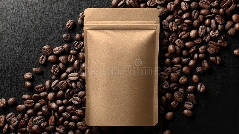 Visualizzazione elegante di diversi fagioli di caffè in semplici confezioni per marca organica Premium illustrazione vettoriale
