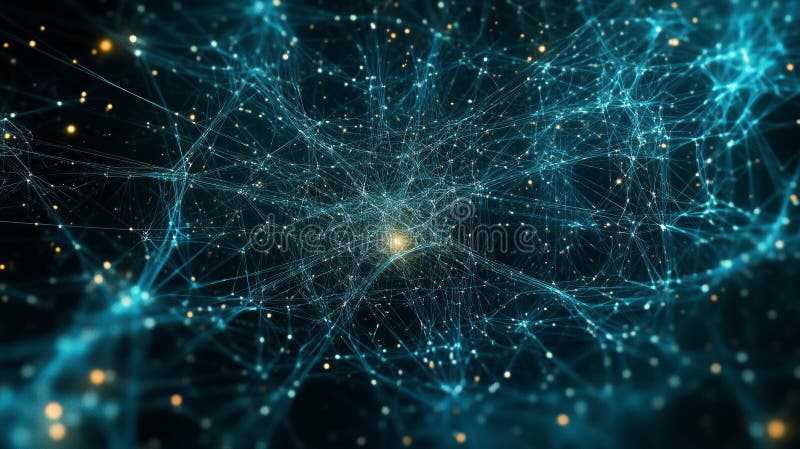Visualizzazione neurale della rete con nodi connessi e percorsi luminosi. Visualizzazione digitale di una rete neurale con nodi interconnessi e percorsi luminosi che illustrano flussi complessi di dati e connettività tecnologica. Generato dall'AI
