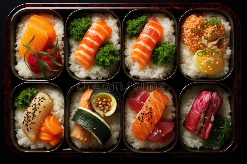 A Visually Appealing Presentation of a Variety of Sushi Types