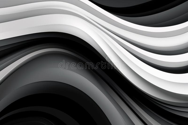 A visually captivating abstract background featuring monochromatic wavy lines. , Modern black white abstract background, AI stock illustration