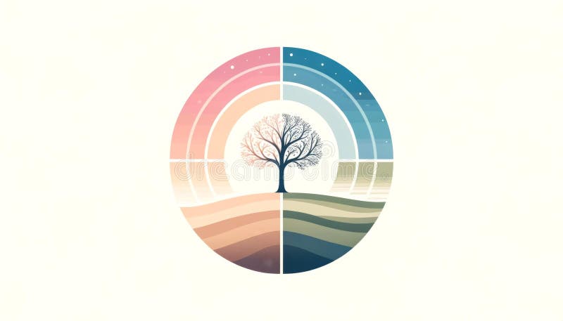 Abstract Tree Illustration Day Night Cycle stock illustration
