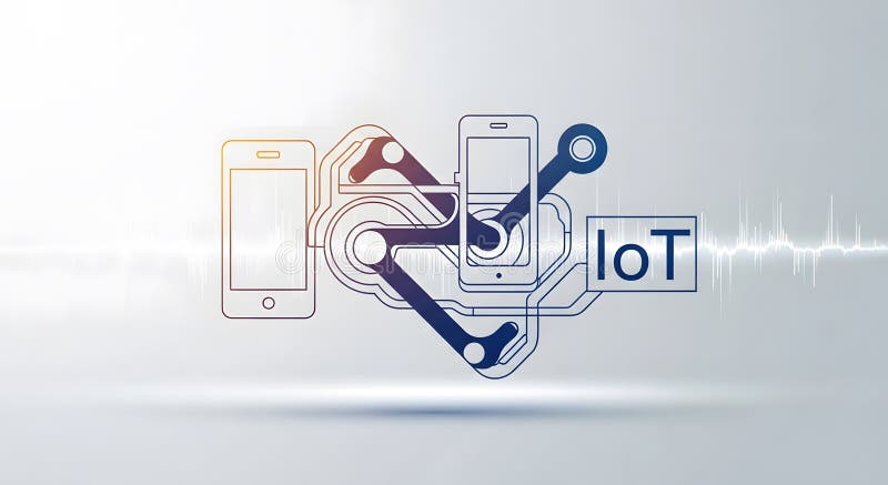 Connected Mobile Devices with IoT Technology, Digital Network Design royalty free illustration