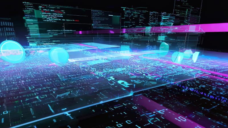 Futuristic Digital Interface with Neon Elements for Tech Design and Innovation Concepts Generative AI stock illustration