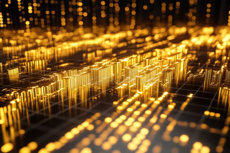 Visuell markante goldene Datenvisualisierung, die Schallwellen in einer digitalen Landschaft darstellt vektor abbildung