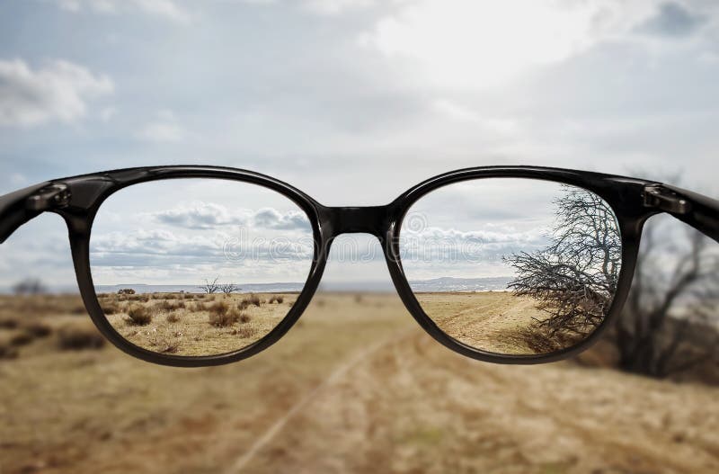 Clear vision of desert landscape through glasses. Clear vision of desert landscape through glasses