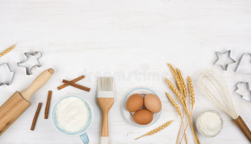 Visão superior dos ingredientes para cozinhar natal cozinhando com copyspace fotografia de stock