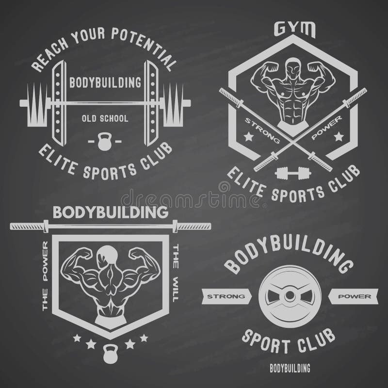 Vit etikettuppsättning för bodybuilding stock illustrationer Vit etikettuppsättning för bodybuilding stock illustrationer