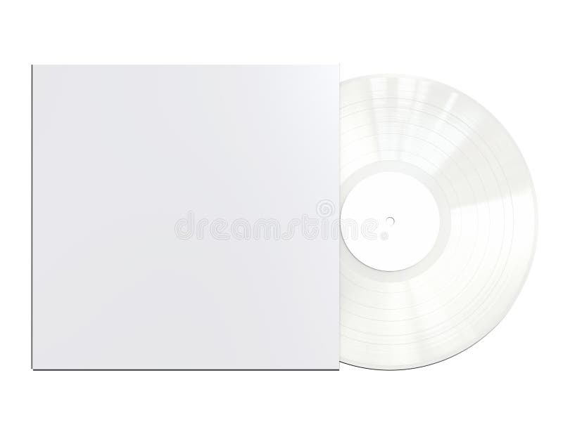 Vit färgad vinylskivmos upp. modern vinylpost med vitt täckfodral och vit etikett isolerad på vit bakgrund. royaltyfri illustrationer