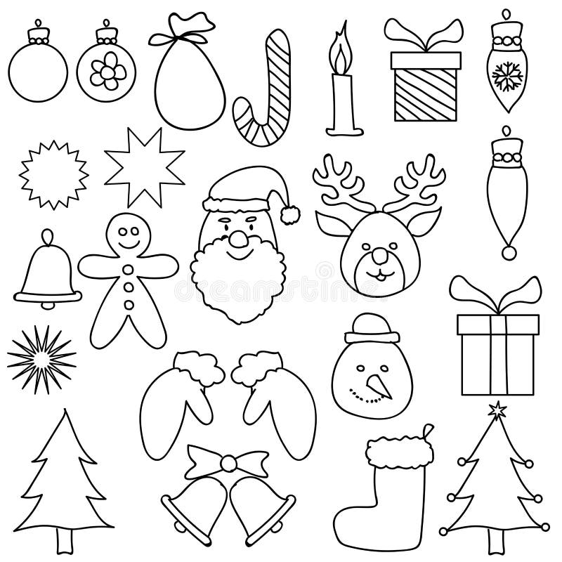 Vit för svart för uppsättning för julprydnadteckning royaltyfri illustrationer
