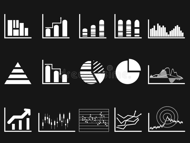 Vit grafdiagramsymbol på svart bakgrund stock illustrationer