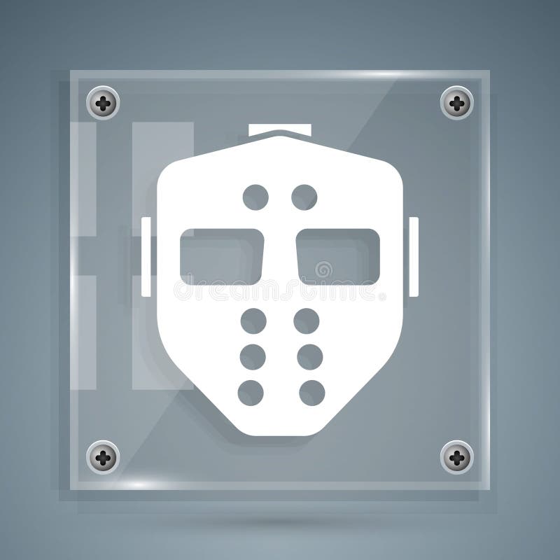 White Hockey mask icon isolated on grey background. Happy Halloween party. Square glass panels. Vector. White Hockey mask icon isolated on grey background. Happy Halloween party. Square glass panels. Vector.