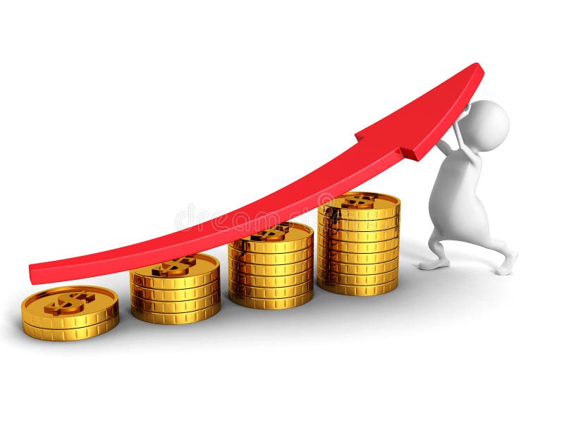 Vit man 3d och för myntstång för lyckad affär guld- graf stock illustrationer Vit man 3d och för myntstång för lyckad affär guld- graf stock illustrationer