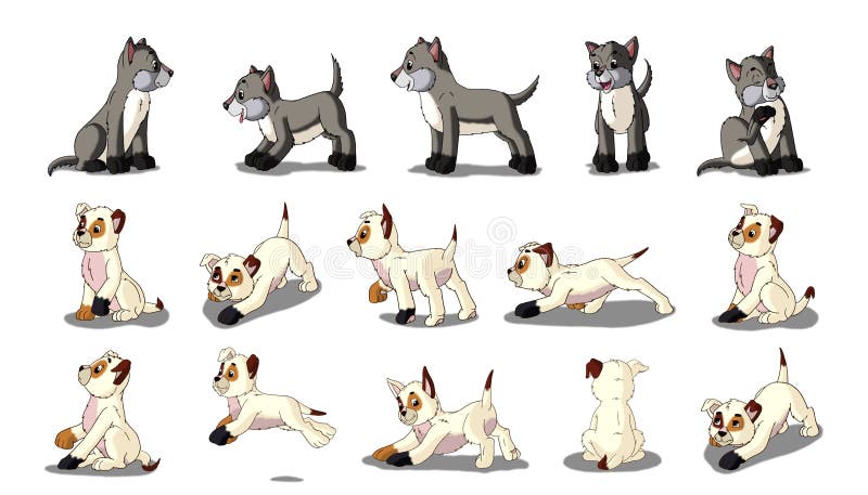 Vit och Gray Puppies Isolated på vit bakgrund royaltyfri illustrationer Vit och Gray Puppies Isolated på vit bakgrund royaltyfri illustrationer