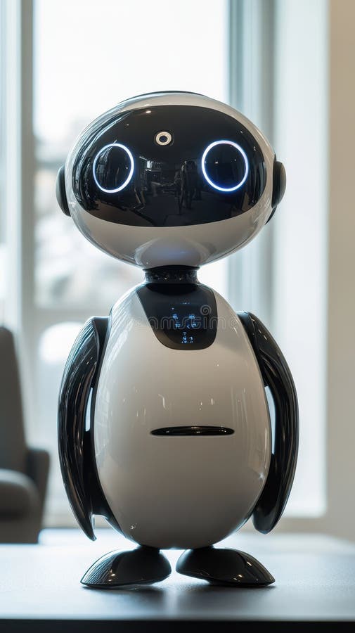 Vit och svart robot med cirkulära ögon stock illustrationer