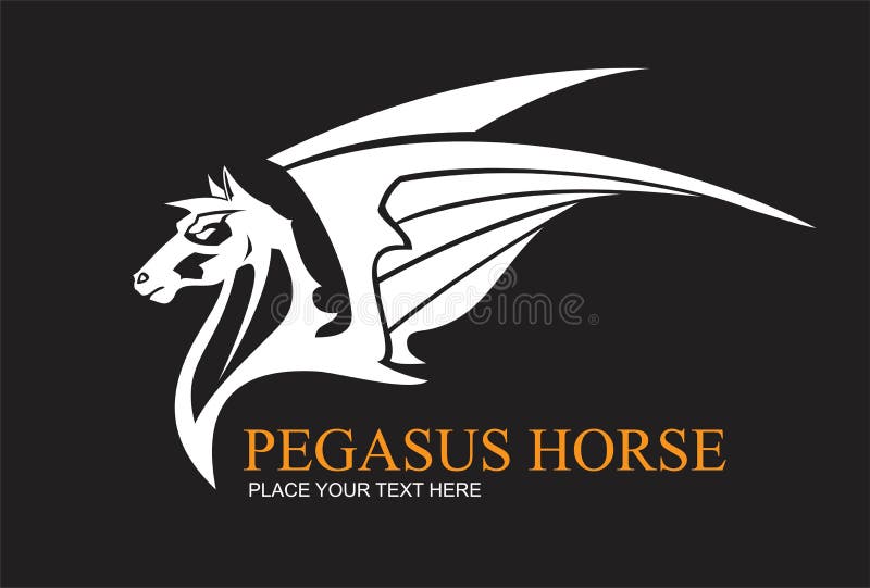 Vit pegasus häst, sammanslutning med text vektor illustrationer Vit pegasus häst, sammanslutning med text vektor illustrationer