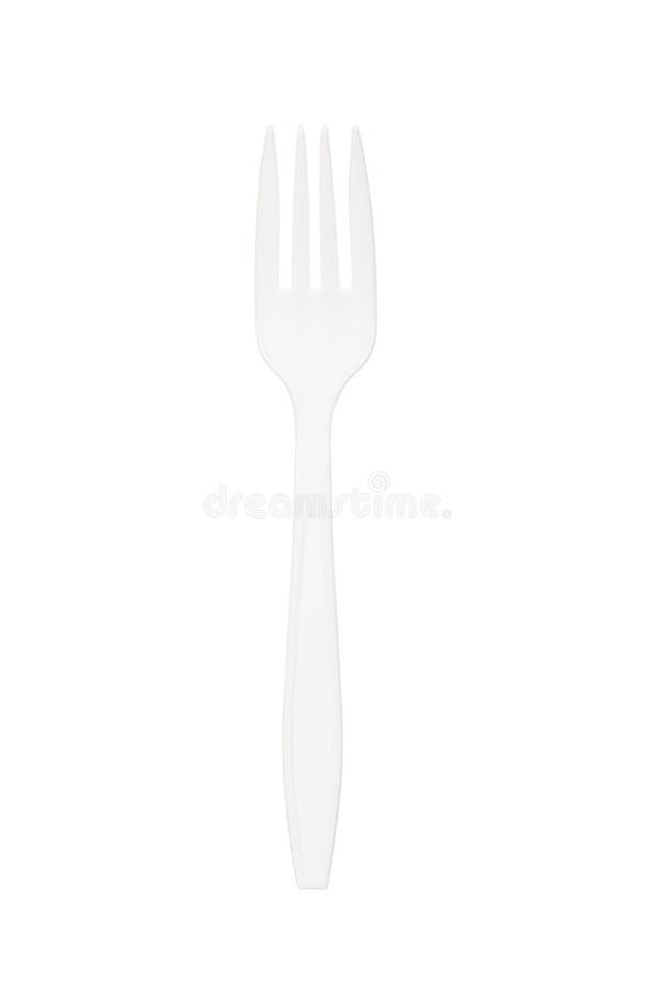 Vit plast- gaffel som isoleras på vit