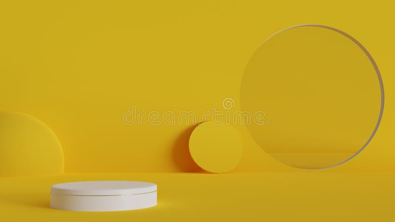 Vit podium på gul bakgrund i 3d-renderingsutrymmet vit podium i abstrakt tomt utrymme som bäst används för produkten stock illustrationer