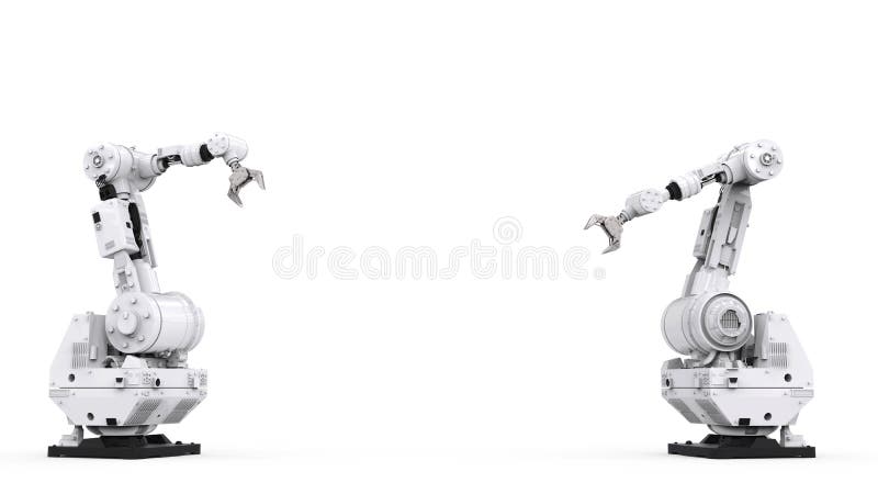Vit robotic arm med tomt utrymme arkivfoto