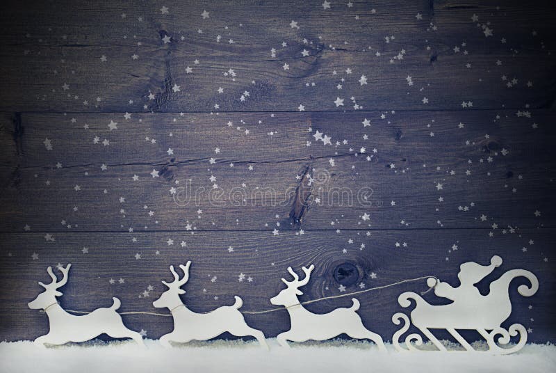 Vit tappning Santa Claus Sled, ren, snö, kopieringsutrymme, stjärna royaltyfria bilder Vit tappning Santa Claus Sled, ren, snö, kopieringsutrymme, stjärna royaltyfria bilder