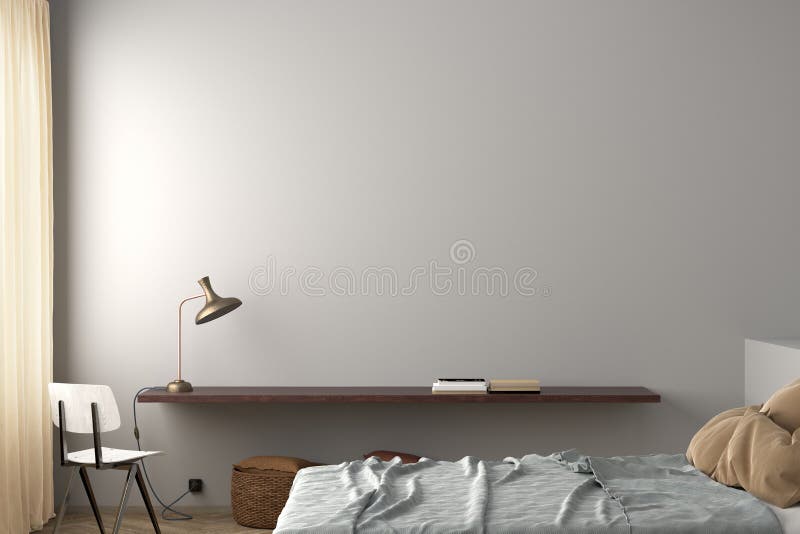 Blank white wall of modern bedroom mock up. 3d illustreation. Blank white wall of modern bedroom mock up. 3d illustreation