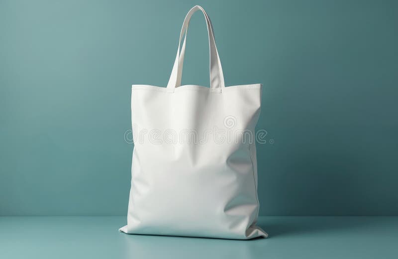 Vit väv med skaft mot fast bakgrund. Tomt arbetsyteobjekt för designmockup. Ekologisk shopping fotografering för bildbyråer